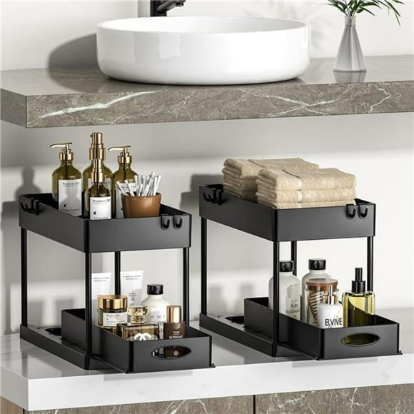 Under Sliding Cabinet Organizer, 2 Tier Under Sink Organizers and Storage Black - Picture 6 of 6